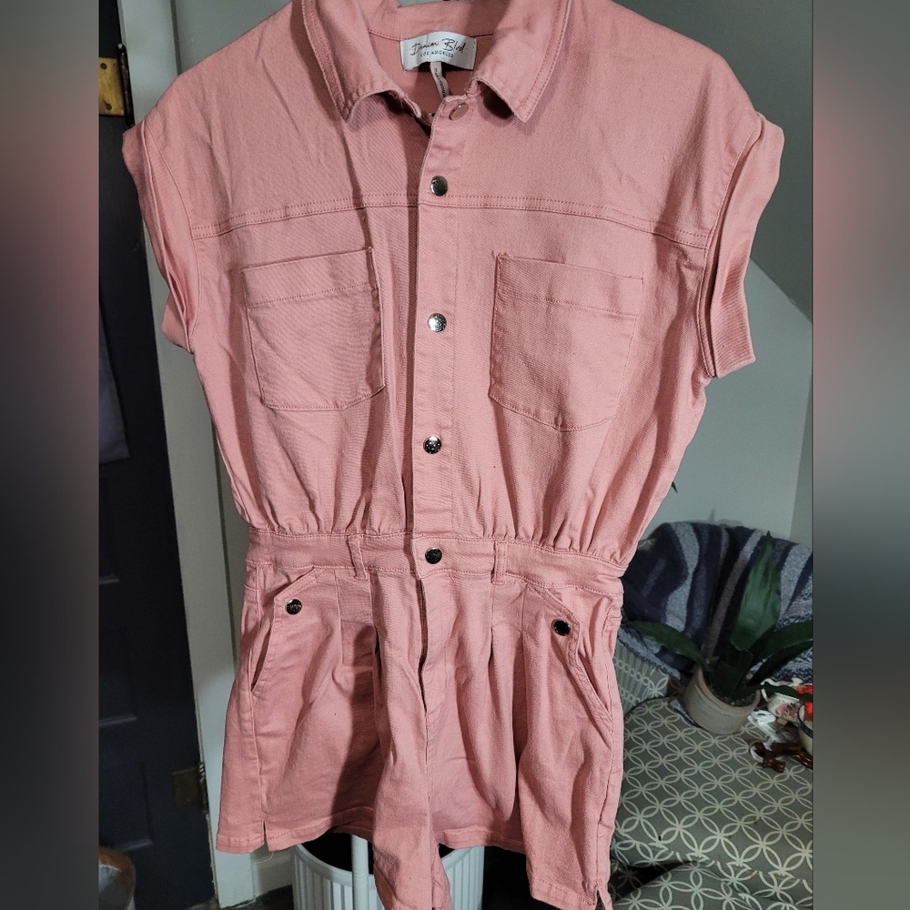 Denim Blvd Pink Romper with Button Front Small - Picture 1 of 5